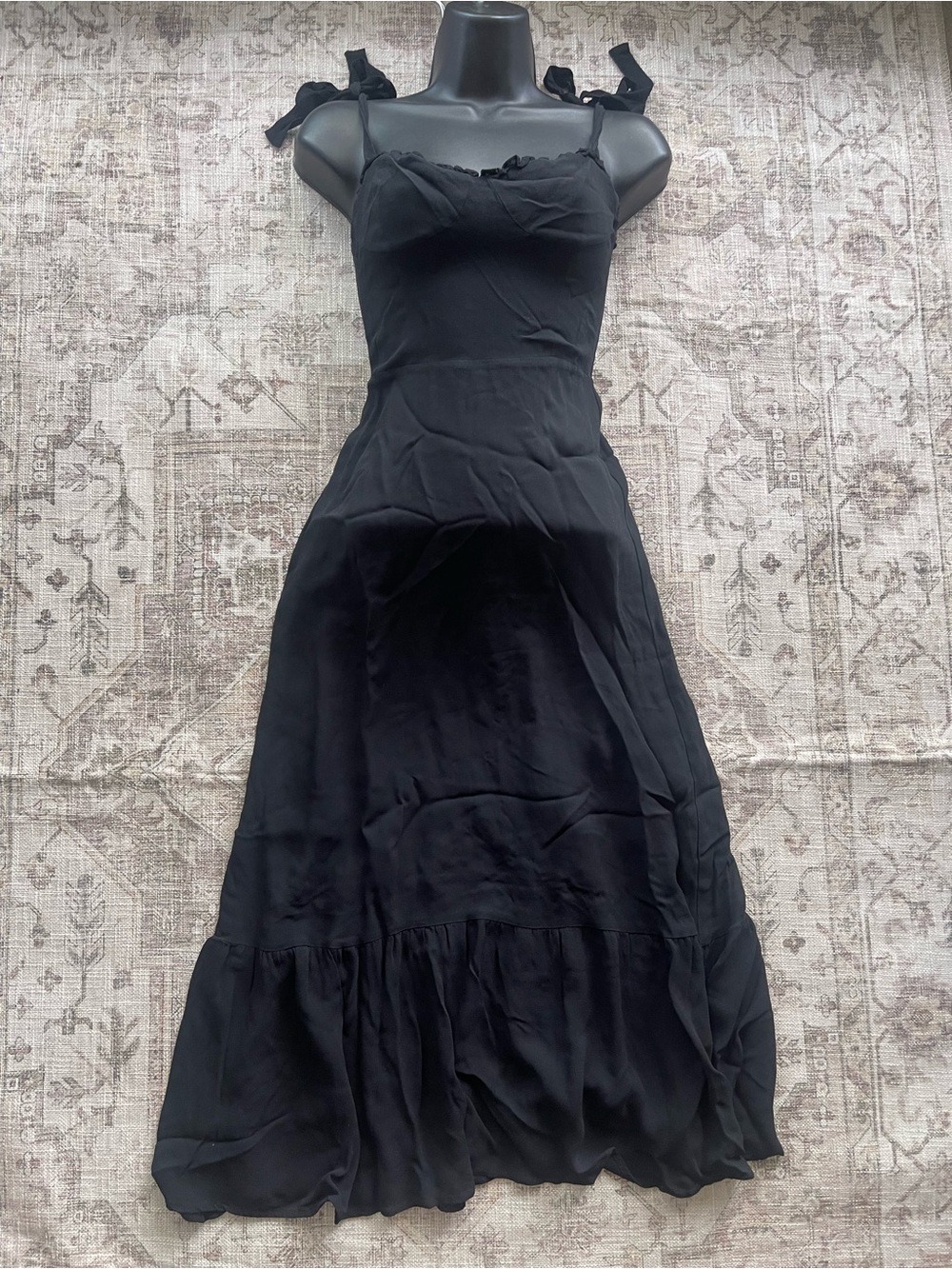 Reformation Black Nikita Midi Dress with Ruffled Hem & Sweetheart Neckline - Picture 2 of 10
